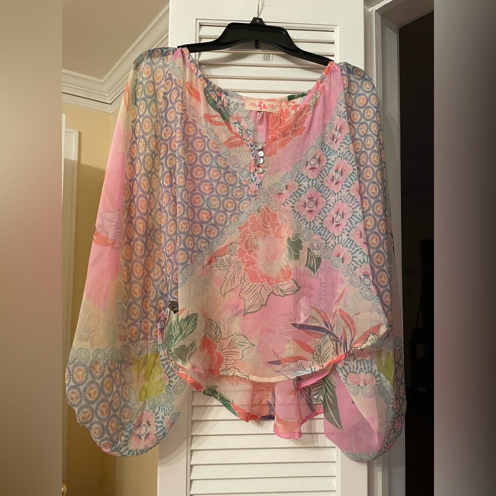 Z & L Pink Patterned Asymmetrical Blouse